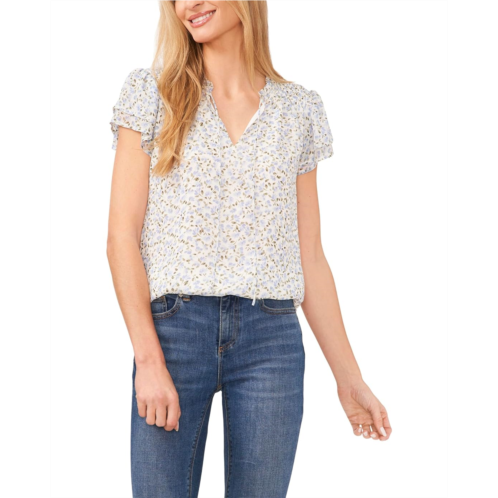 Womens CeCe Short Sleeve Tie V-Neck Blouse