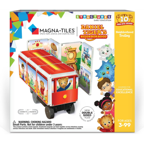 CreateOn Daniel Tigers Neighborhood: Neighborhood Trolley Magna-Tiles Structure Set, Magnetic Kids Building Toys, Educational Stem Toys for Ages 3+, 15 Pieces