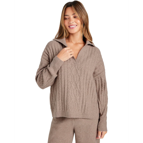 Womens Splendid Stassi Cable Polo Sweater