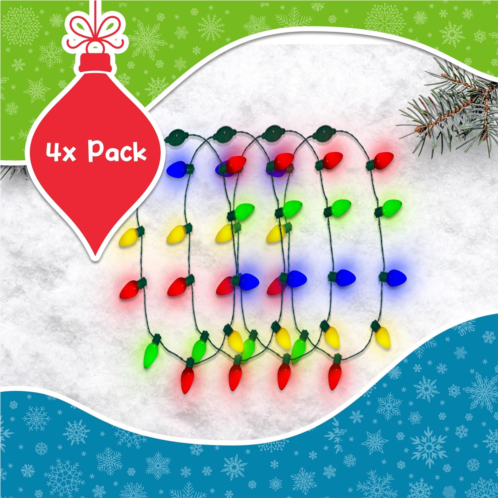 Windy City Novelties 4 Pack LED Light Up Christmas Bulb Necklace Party Favors with 6 Dynamic Light-Up Modes from Always On to Speedy Strobe