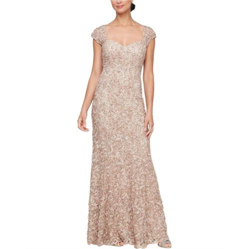 Alex Evenings Long Soutache Embroidered Dress with Sweetheart Neckline