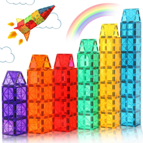 Gemmicc Magnetic Tiles, Magnet Toys Building Blocks for Kids, STEM Approved Educational Toys, Starter Set Magnet Puzzles Stacking Blocks,Sensory Montessori Toys for Boys Girls