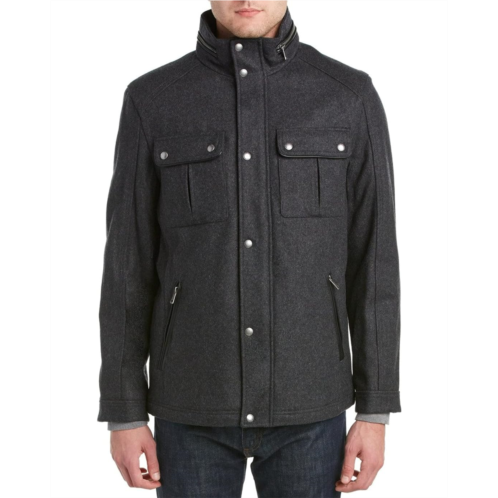 Mens Cole Haan Wool Melton Stand Collar Jacket With Patch Pockets