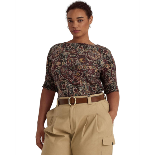 POLO Ralph Lauren Womens LAUREN Ralph Lauren Plus Size Floral Stretch Cotton Boatneck Top