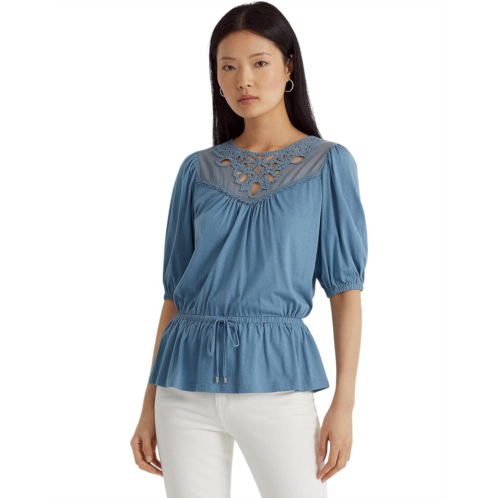 POLO RALPH LAUREN Lace-Trim Jersey Peplum Top