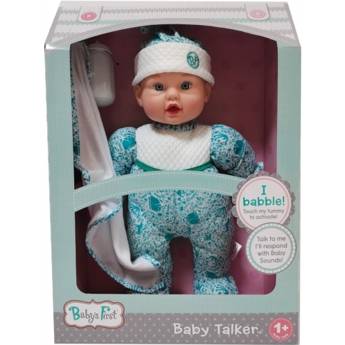 Babys First Goldberger Baby Talker Interactive Baby Doll with Teal Outfit & Matching Cap