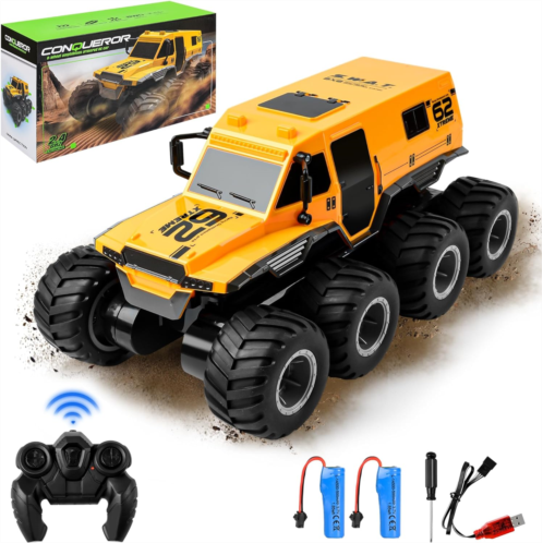 KWRoomla Remote Control Car, 1:12 Scale RC Truck 8 Wheels 2.4GHz RC Crawler for boy, Off Road Waterproof Electric Vehicle Toys with 2 Rechargeable Batteries for Kids and Adults