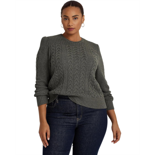 POLO Ralph Lauren Womens LAUREN Ralph Lauren Plus Size Cable-Knit Puff Sleeve Sweater