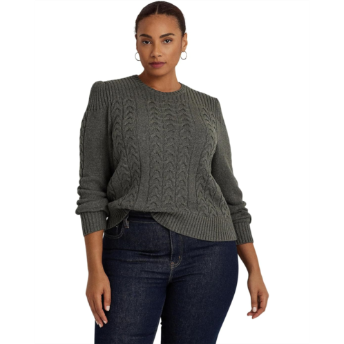 POLO RALPH LAUREN Womens Lauren Ralph Lauren Plus Size Cable-Knit Puff Sleeve Sweater