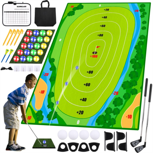 DUYOYU Golf Chipping Game - Upgrade Indoor Velcro Golf Chipping, Perfect Outdoor Games for Kids Golf Game & Practice（Green）