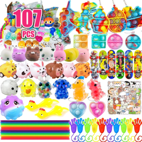 Leeche Premium Pop Party Favors Toys for kids,107PCS Prize Box Toys for All Ages kids,Birthday Party, School Classroom Rewards, Carnival Prizes, Pinata Fillers, Treasure Chest, Goo
