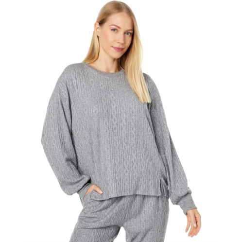 P.J. Salvage Womens PJ Salvage The Tramway Cable Knit Fleece Crew Neck