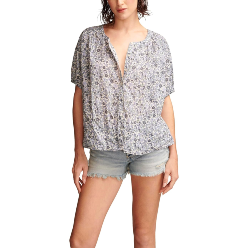 Womens Lucky Brand Printed Smocked Shoulder Blouse