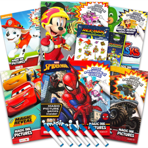 Bendon Bulk Imagine Ink Coloring Book Set for Boys - Bundle with 6 No Mess Coloring Books, Rex-Man Stickers and Door Hanger (Featuring Paw Patrol, Monster Jam, Mickey Mouse, Spidey, Cars,