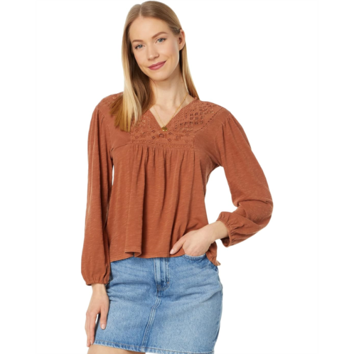 Womens Lucky Brand Cutwork Peasant Top