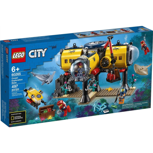 LEGO City Ocean Exploration Base Playset 60265, with Submarine, Underwater Drone, Diver, Sub Pilot, Scientist and 2 Diver Minifigures, Plus Stingray and Hammerhead Shark Figures (4