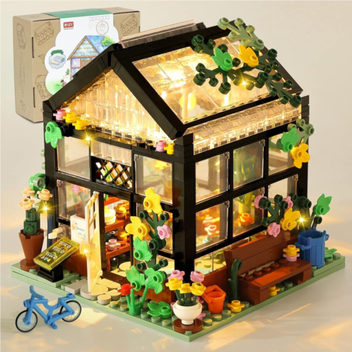 OKKIDY Toys Flower House Building Set, Create Cozy House Toy Set Model Building Kit, Friends House with LED Lights Warmth Building Blocks Set, Friends House Sets for Girls Boys 6-1