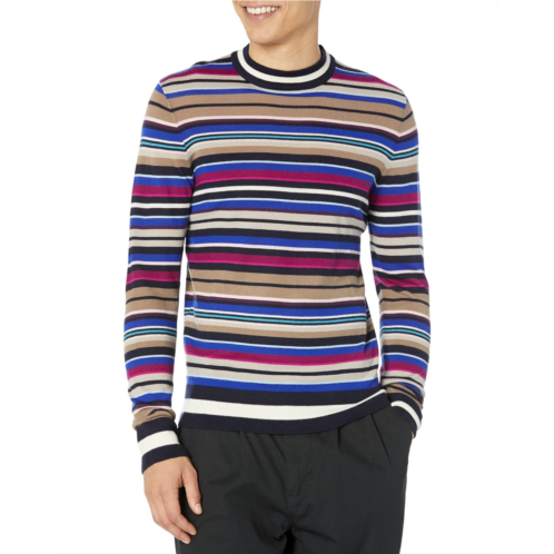 Mens Good Man Brand Lightweight Multi Stripe Biella Merino Crew