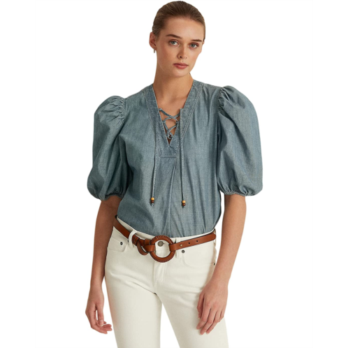 POLO RALPH LAUREN Chambray Puff-Sleeve Blouse