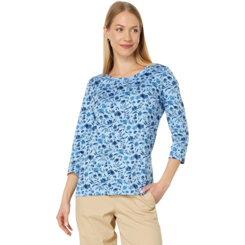 L.L.Bean Womens LLBean Pima Cotton Shaped Jewelneck 3/4 Sleeve Print