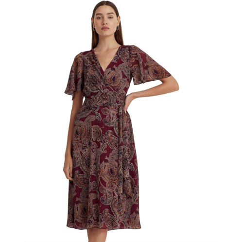 POLO Ralph Lauren Paisley Crinkle Georgette Flutter-Sleeve Dress