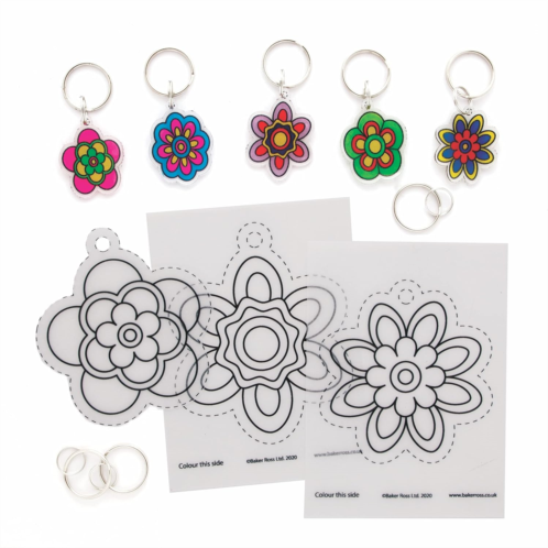 Baker Ross AX884 Flower Super Shrink Keyrings - Pack of 8, Make Your Own Key Rings for Kids to Colour in, Make and Display