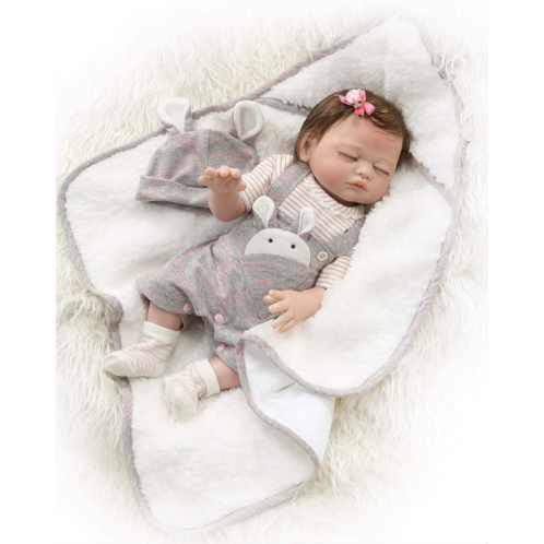 iCradle 20inch100% Hand-Made Lifelike Reborn Baby Soft Silicone Vinyl Doll Full Body Newborn Anatomically Correct Sleeping Girl Xmas Gift