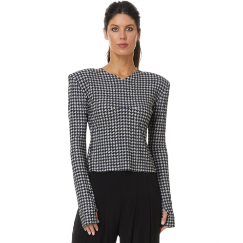Womens Norma Kamali Long Sleeve Shoulder Pad V-Neck Top