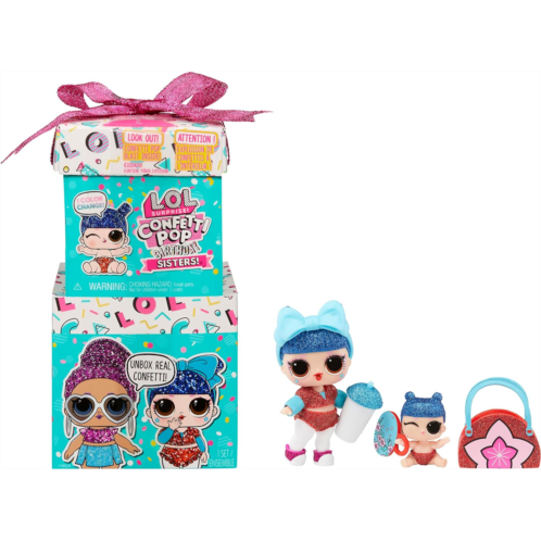 L.O.L. Surprise! Confetti Pop Birthday Sisters- with Collectible Doll, Lil Sister, 10 Surprises, Confetti Surprise unboxing, Accessories, Limited Edition Doll, Present Box Packagin