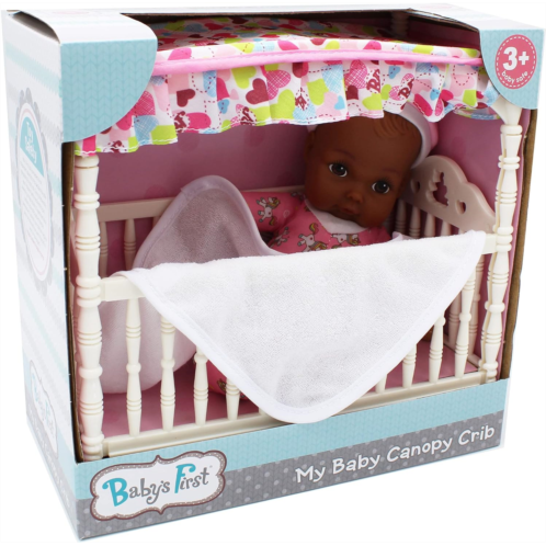 Babys First My Baby Canopy Crib with 9 African-American Doll, Doll is Machine Washable, for Ages 3+