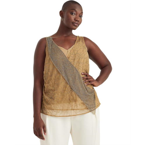 POLO RALPH LAUREN Womens LAUREN Ralph Lauren Plus Size Beaded Tulle Sleeveless Blouse