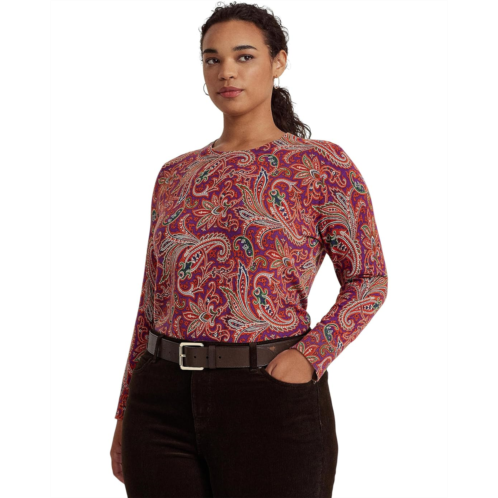 POLO RALPH LAUREN Womens Lauren Ralph Lauren Plus-Size Paisley Cotton-Blend Sweater