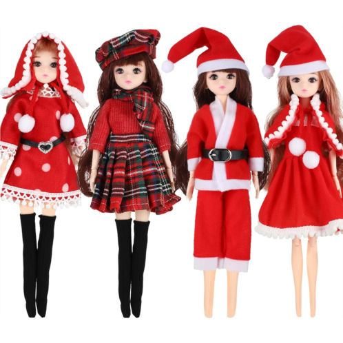 Skylety 4 Pieces Doll Christmas Coats Long Sleeve Soft Faux Fur Coats Flannel Tops Outfit Doll Winter Clothes Doll Accessories Decorations for 11.5 Inches Girls Boys Dolls