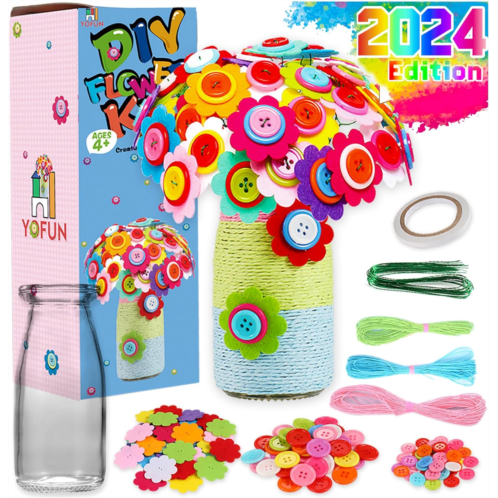 Y YOFUN YOFUN Flower Craft Kit for Kids - Make Your Own Flower Bouquet with Buttons and Felt Flowers, Vase Art Toy & Craft Project for Children, DIY Activity Gift for Boys & Girls Age 4 5