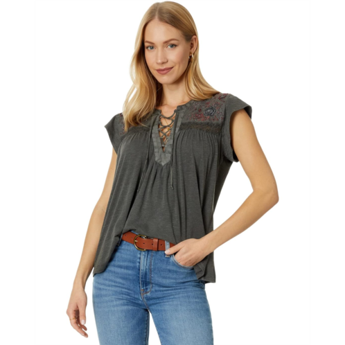 Lucky Brand Embroidered Lace-Up Top