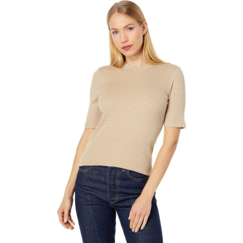 Womens Vince Rib Stripe Elbow Sleeve Crew Tee