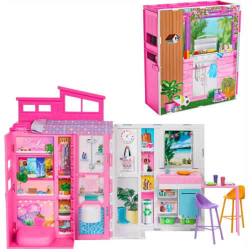 Mattel Barbie Doll House Playset, Getaway House with 4 Play Areas Including Kitchen, Bathroom, Bedroom and Lounge, 11 Decor Accessories