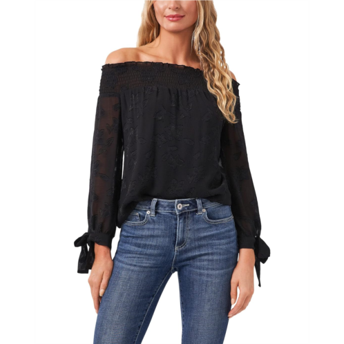 CeCe Off-the-Shoulder Floral Jacquard Blouse