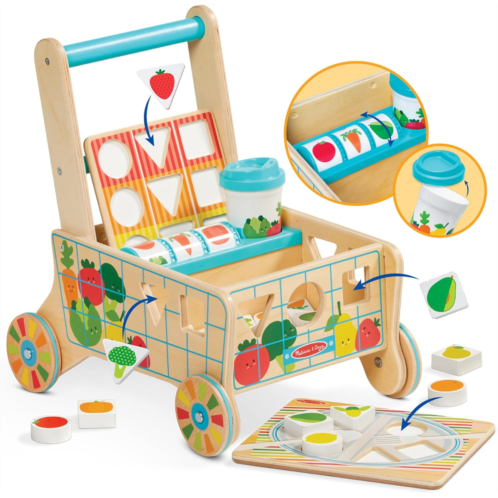 Melissa & Doug Wooden Shape Sorting Grocery Cart Push Toy and Puzzles - Pretend Play Grocery Toys, Sorting And Stacking Toys For Infants And Toddlers Ages 1+ - FSC-Certified Materi