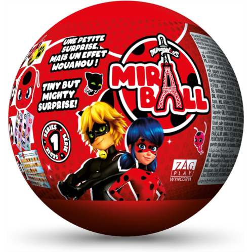 Miraculous Ladybug, 4-1 Surprise Miraball, Toys for Kids with Collectible Character Metal Ball, Kwami Plush, Glittery Stickers and White Ribbon (Wyncor)