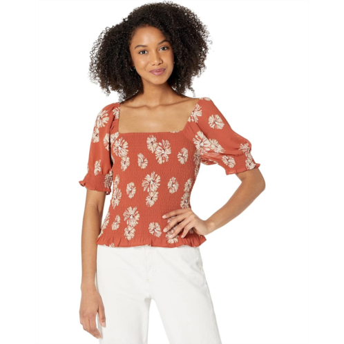 Madewell (Re)sourced Georgette Lucie Puff-Sleeve Smocked Bodice Top in Moody Blooms