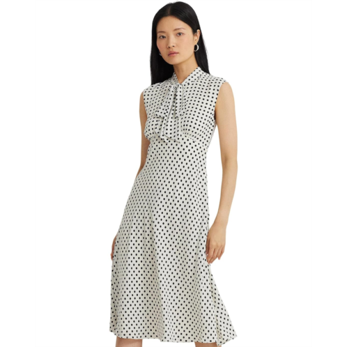 POLO RALPH LAUREN Womens Lauren Ralph Lauren Polka-Dot Georgette Tie-Neck Dress