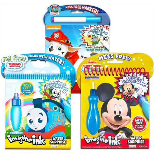Bendon Water Painting Books Set for Toddlers Kids Ages 3-5 ~ 3 Pack No Mess Paint with Water Books with Water Surprise Brushes Thomas the Train, Mickey Mouse, Paw Patrol