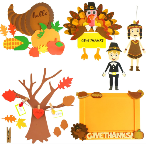 JOYIN Thanksgiving Craft Kits Art Sets with Picture Frame, Turkey Making Door Sign Kit, Foam Cornucopia Kit, 3D Tree and DIY Girls and Boys for Kids Party Thanksgiving Activities