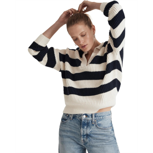 Madewell Waffle-Knit Henley Sweater in Stripe