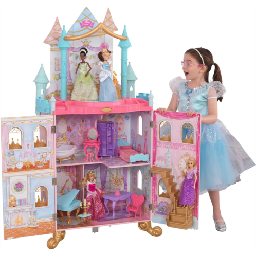 KidKraft Disney Princess Dance & Dream Wooden Dollhouse, Over 4-Feet Tall, Includes Sounds, Spinning Dance Floor and 20 Play Pieces, Gift for Ages 3