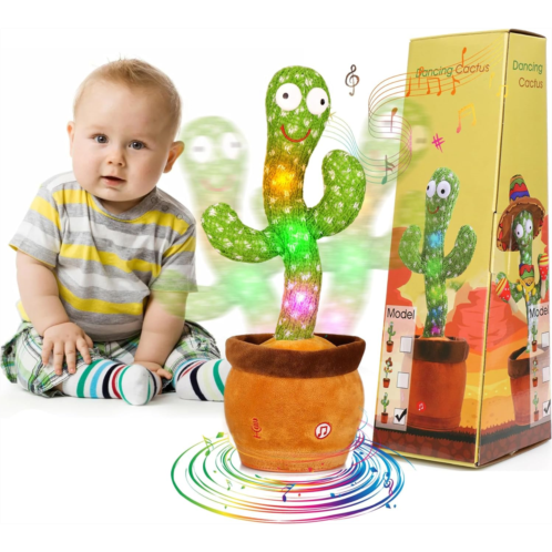 MIAODAM Plush Puppets Dancing Cactus Talking Cactus Baby Toys 6 to 12 Months Toys Wriggle Singing Cactus Repeats What You Say Baby Boy Toys, Plush Electric Speaking Cactus 15 Second Voice
