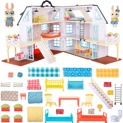Sunny Days Entertainment Honey Bee Acres Buzzby Farmhouse - 49 Furniture Accessories with 2 Exclusive Figures 15 Inch Dollhouse Playset Pretend Play Toys for Kids
