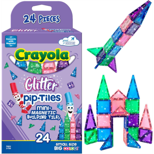 CreateOn Crayola Mini Magnetic PIP-Tiles, Building Set for Kids, Magnetic Building Toys for Kids, STEM Travel Toys for Boys and Girls Ages 3+, 24-Piece Set (Glitter)