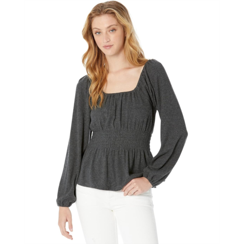 Madewell Plush Ribbed Square Neck Smocked Top